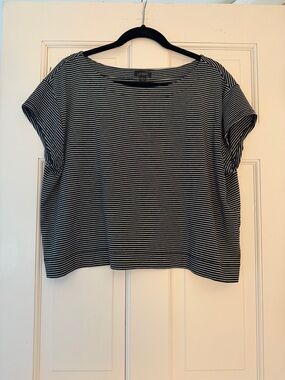 J. Jill Black & White Striped Boatneck Crop Top